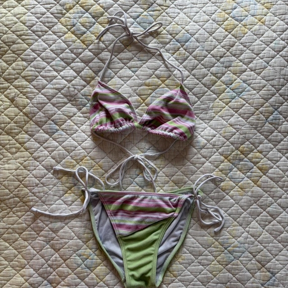 Other - Striped Pink and Green Bikini Set